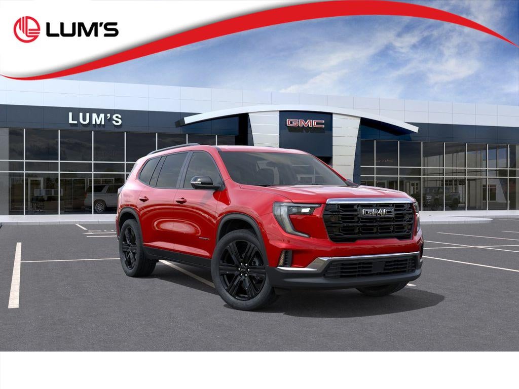 2026 GMC Acadia Elevation in Volcanic Red Tintcoat — front three-quarter view
