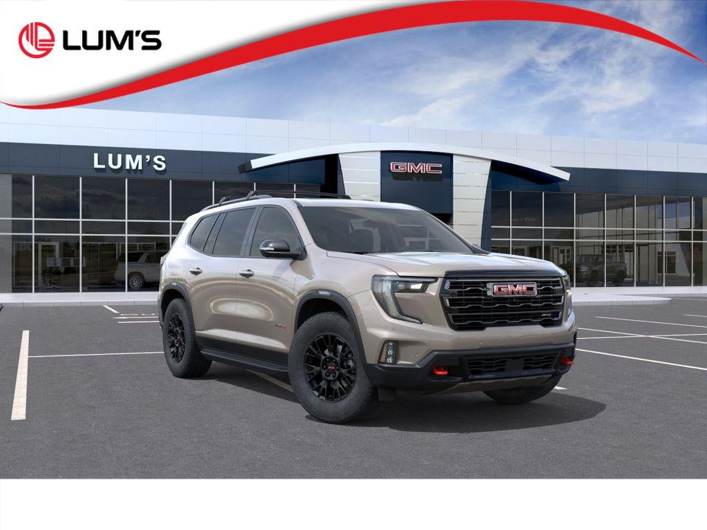 2026 GMC Acadia AT4 in Riverstone Metallic — front three-quarter view