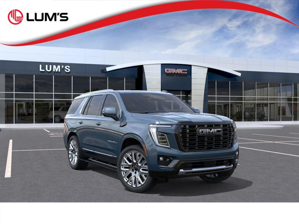 2026 GMC Yukon Denali Ultimate in Downpour Metallic — front three-quarter view