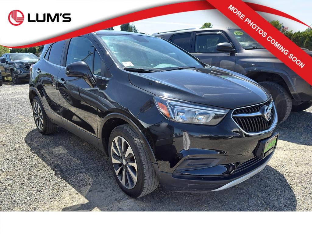 2022 Buick Encore Preferred in Ebony Twilight Metallic — front three-quarter view